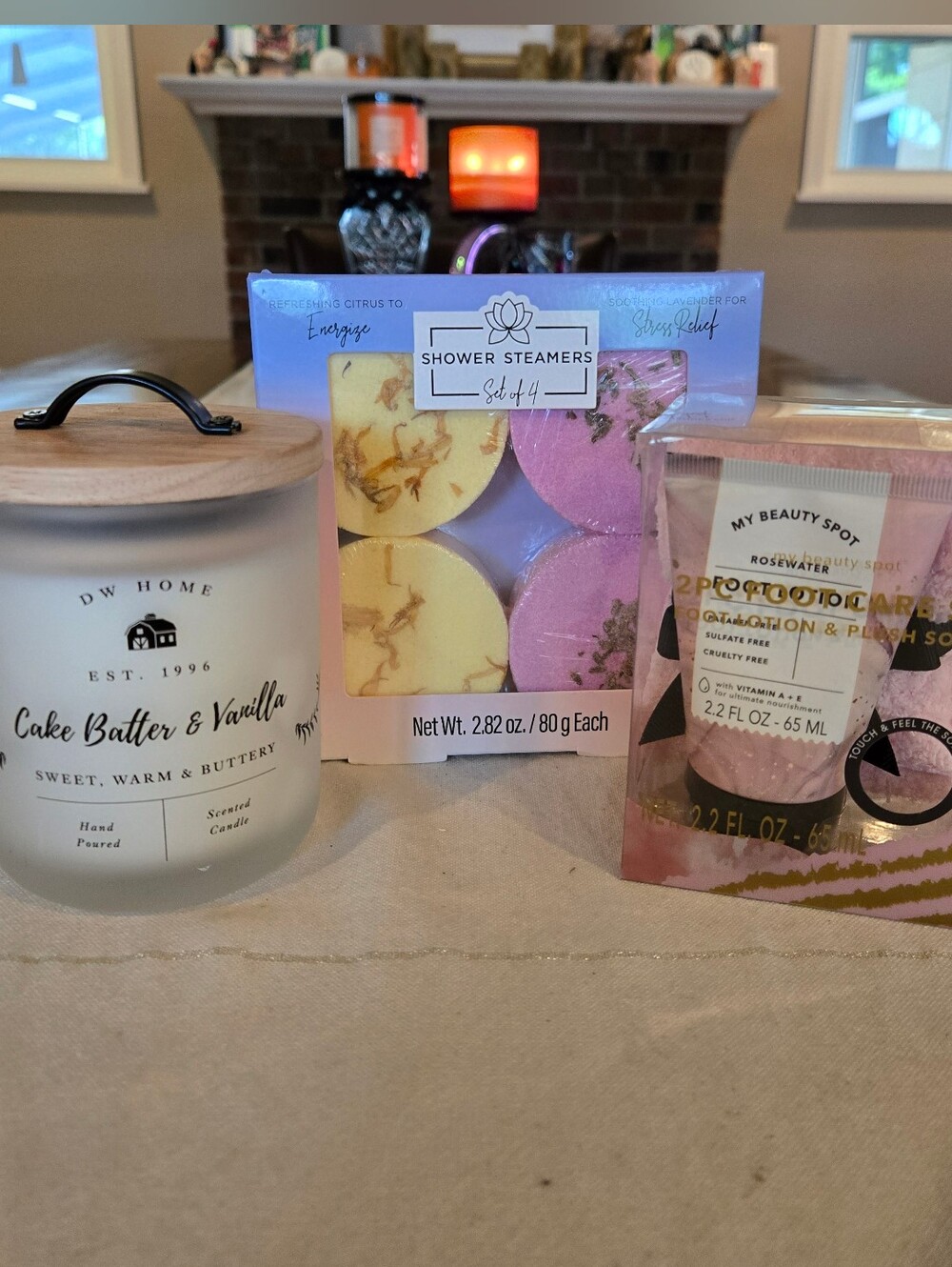 Pamper Kit w/ Rosewater Foot Care Set + Shower Steamers Set + DW Home Candle
